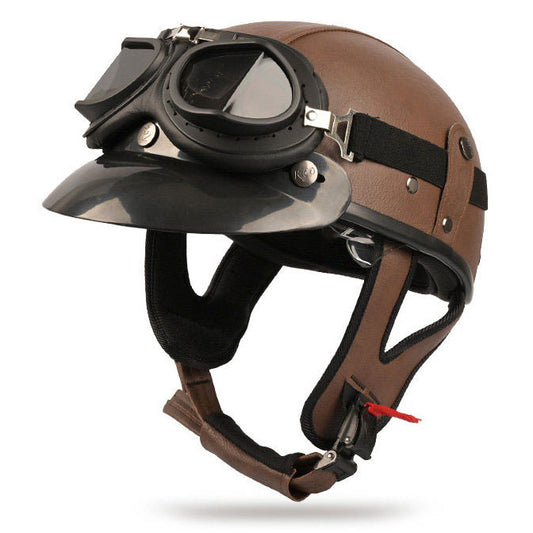Retro cruiser motorcycle helmet with concealed inner visor-H45