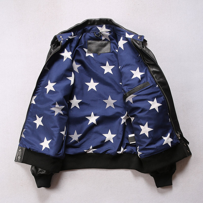 Pilot's leather jacket with embroidery-J12