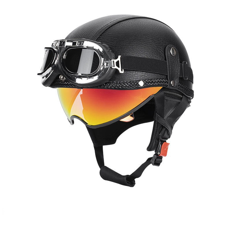Retro open-back leather motorcycle helmet visor – H43