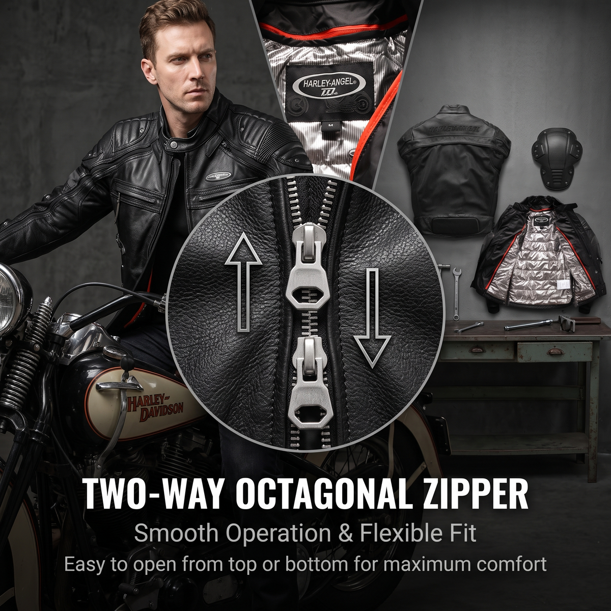 Detachable 4-piece cowhide motorcycle leather jacket-J29
