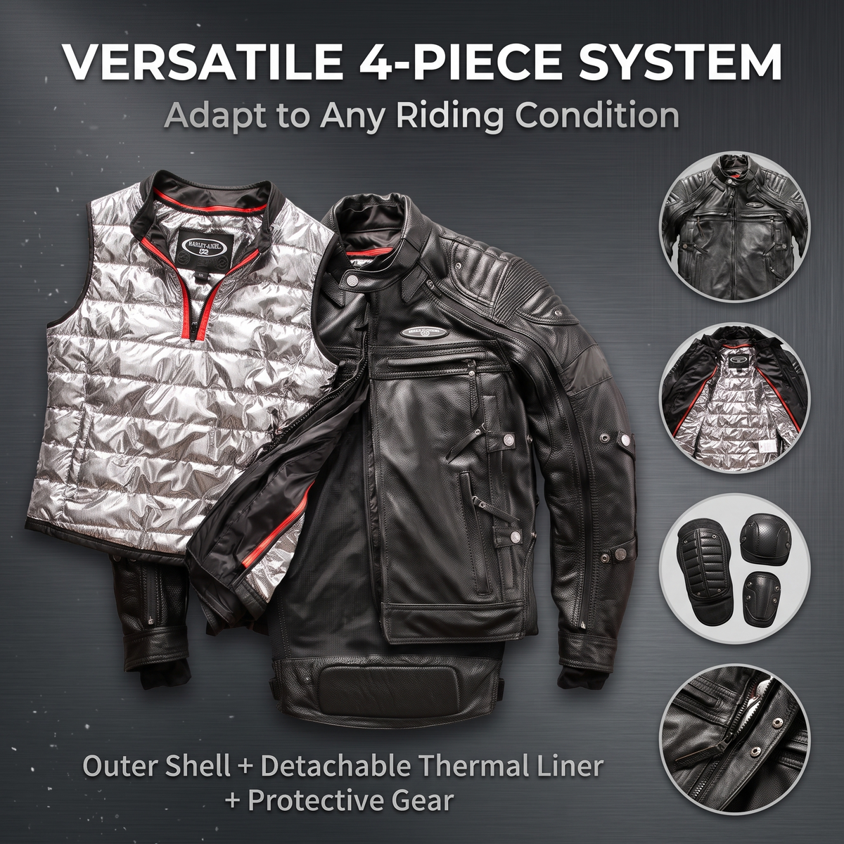 Detachable 4-piece cowhide motorcycle leather jacket-J29