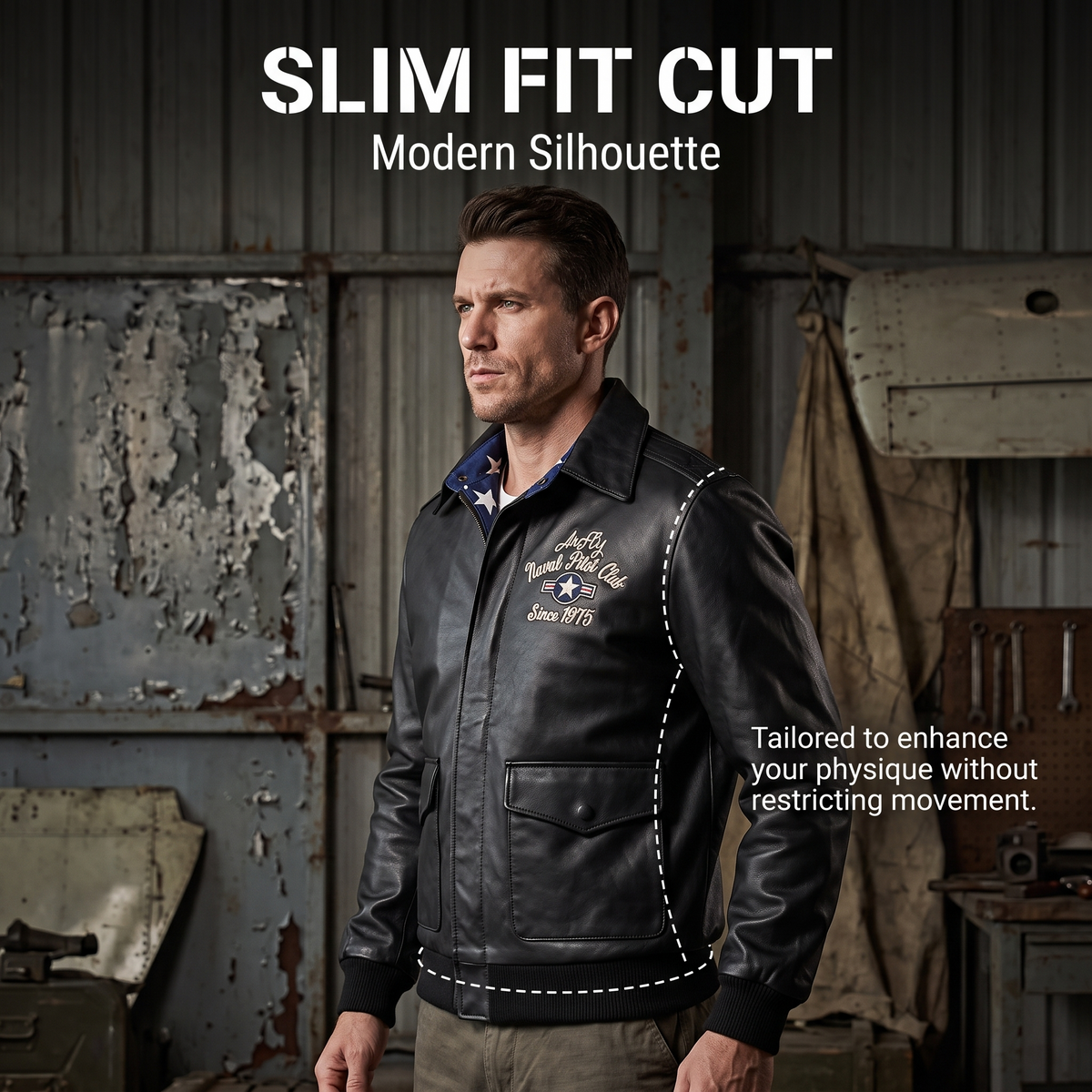 Pilot's leather jacket with embroidery-J12