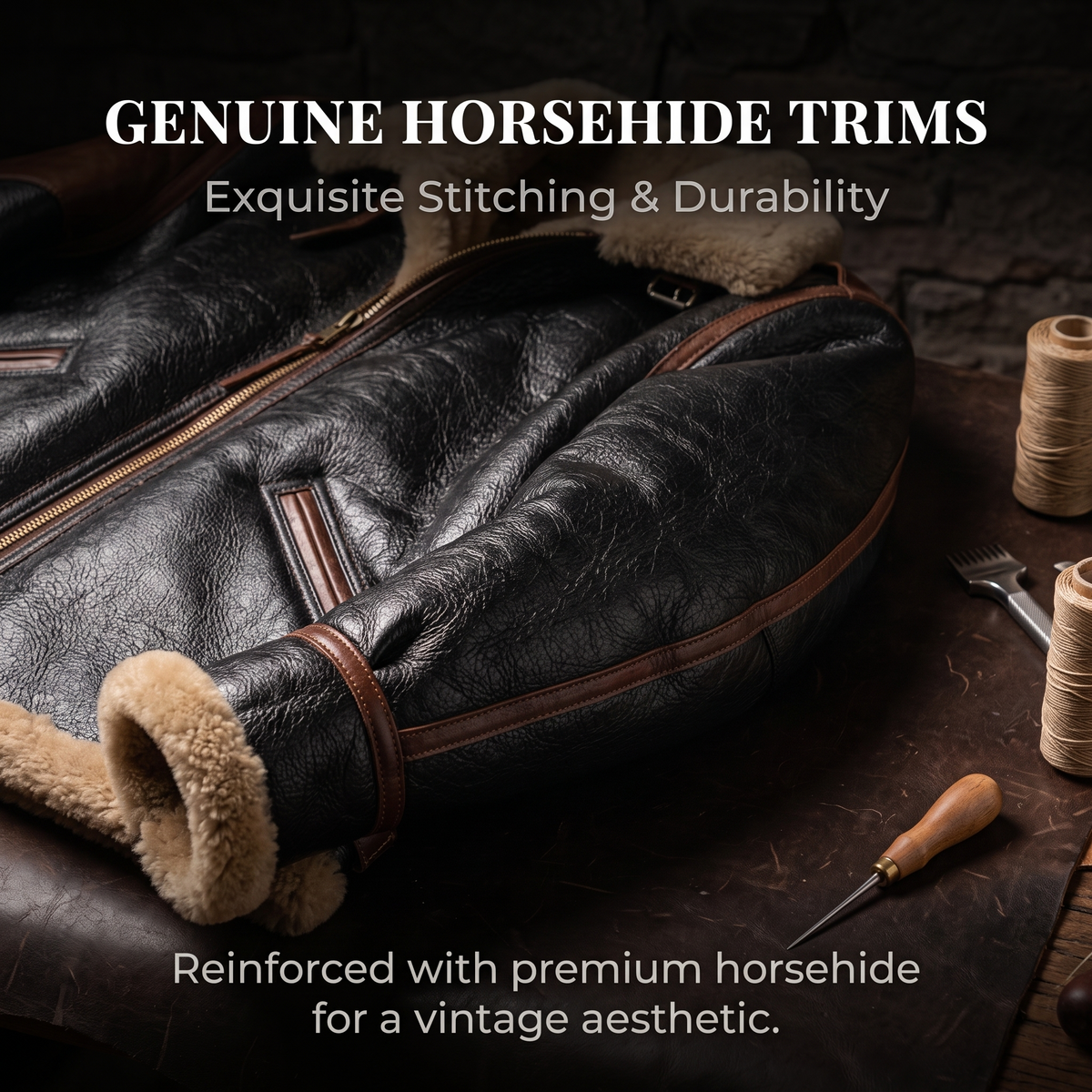 Bomber jacket unisex couple style horse leather stitching-J06