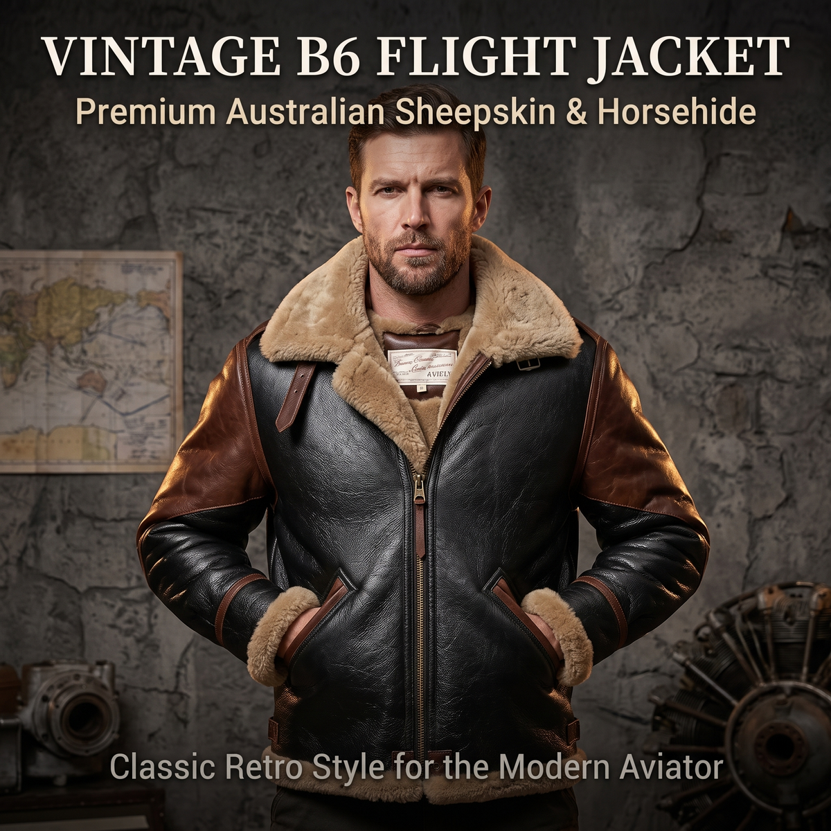 Bomber jacket unisex couple style horse leather stitching-J06