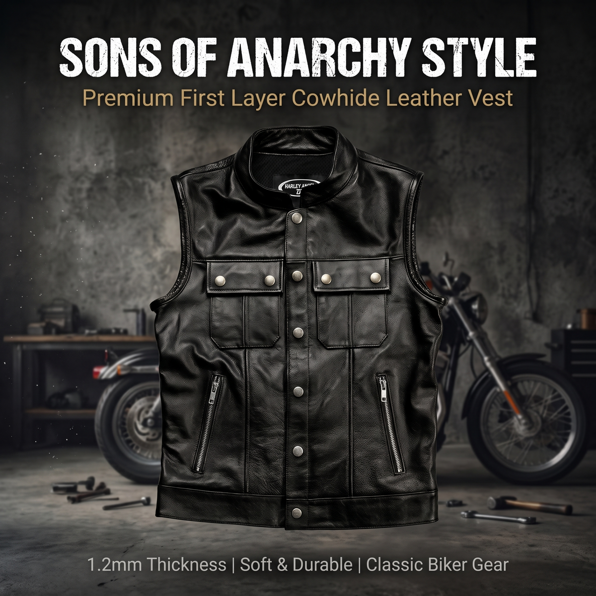 Classic Cowhide Motorcycle Vest-J58